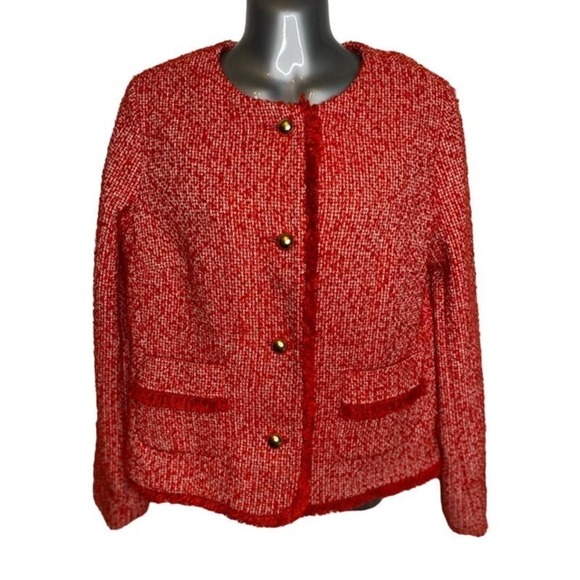 Talbots Red Tweed Boucle Gold Button Lady Jacket Women’s Size 12 NWTs - Picture 1 of 6